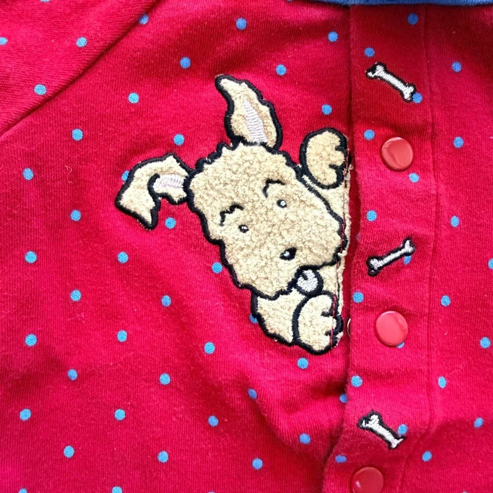 Mary Engelbreit Baby VTG Dog Puppy Polka Dot Snap Front Bodysuits,Blue Red, 0-3M